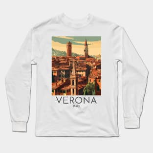 A Vintage Travel Illustration of Verona - Italy Long Sleeve T-Shirt